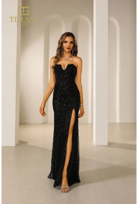 women's off-the-shoulder dressesTerani Couture 251P4574 Beaded Slit Long Formal Prom Dress